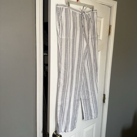 Victoria Secret Angel White Blue Striped Flax Cotton Straight Leg Pants Sz 4 - Picture 4 of 12